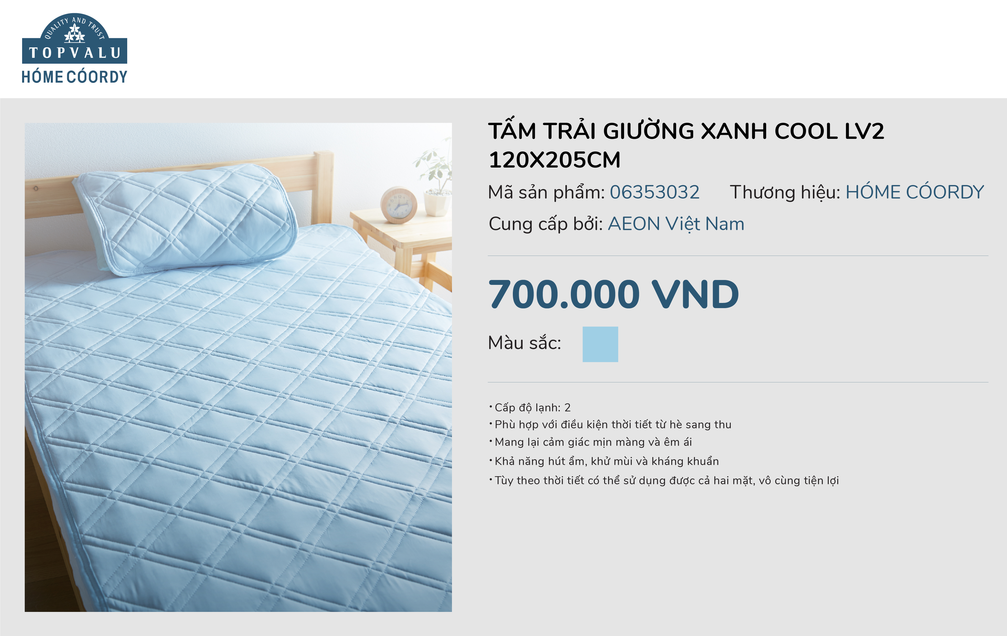 Tấm trải giường xanh cool lv2 120x205cm