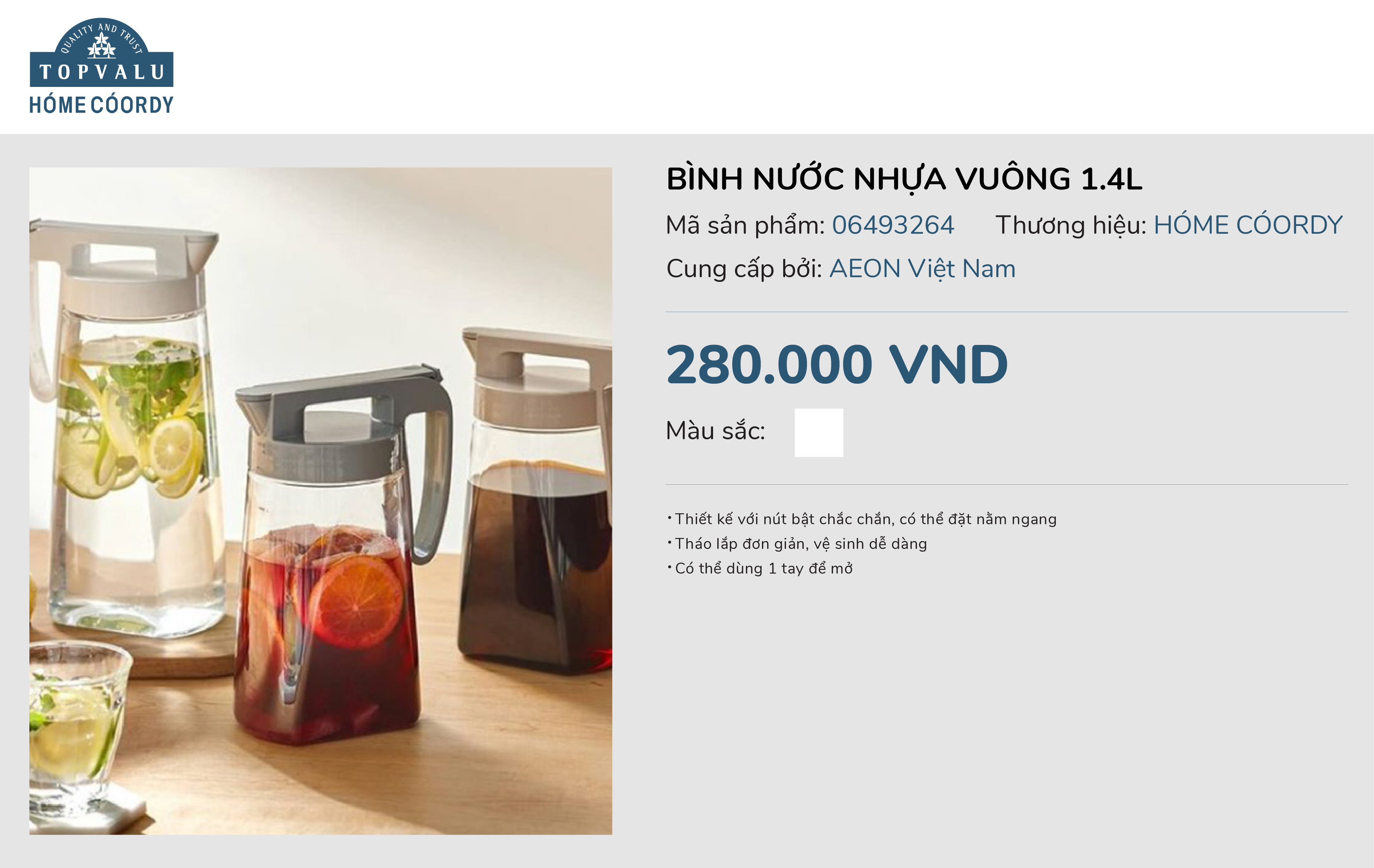 Bình nước nhựa vuông 1.4l