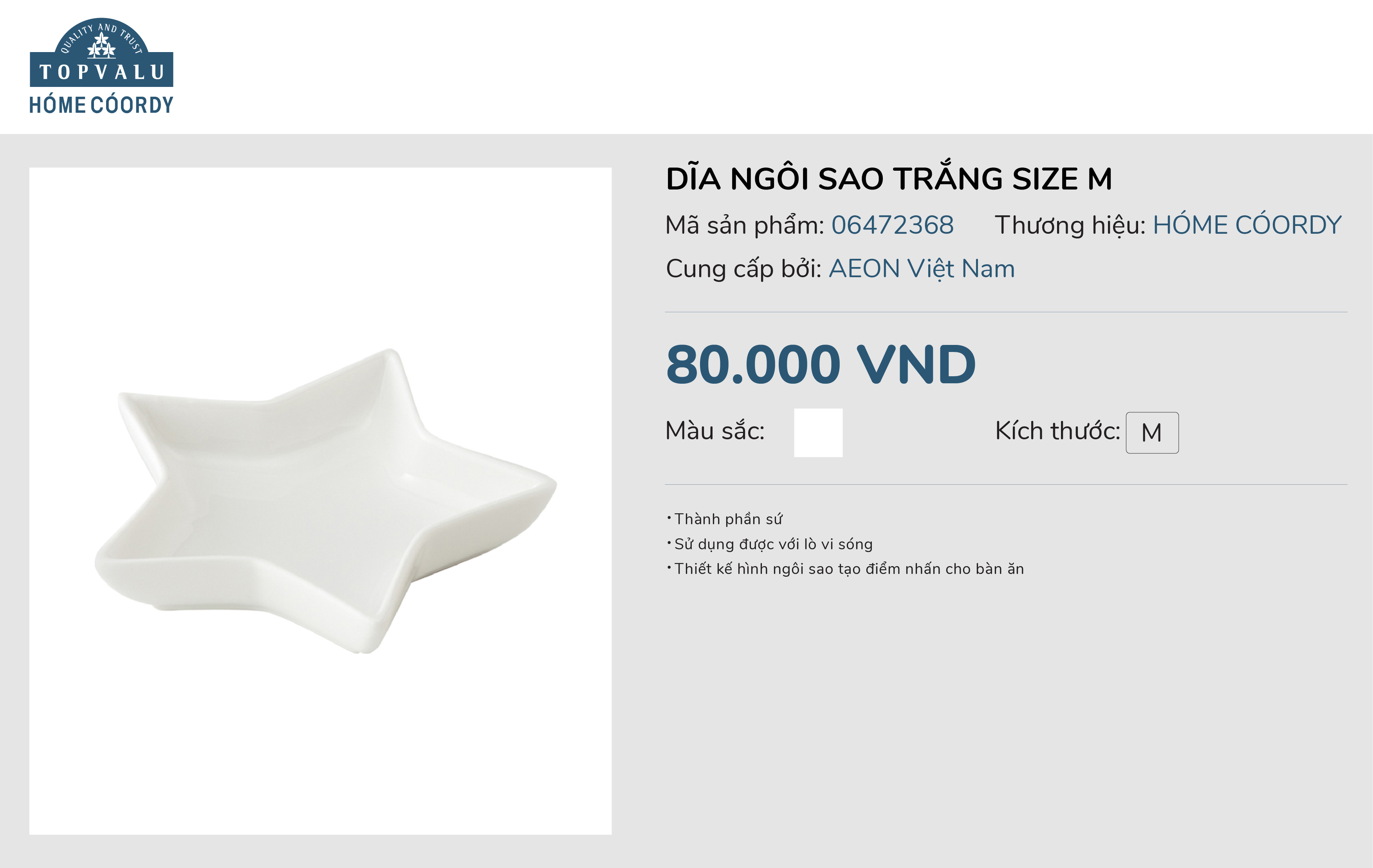 Dĩa ngôi sao trắng size M