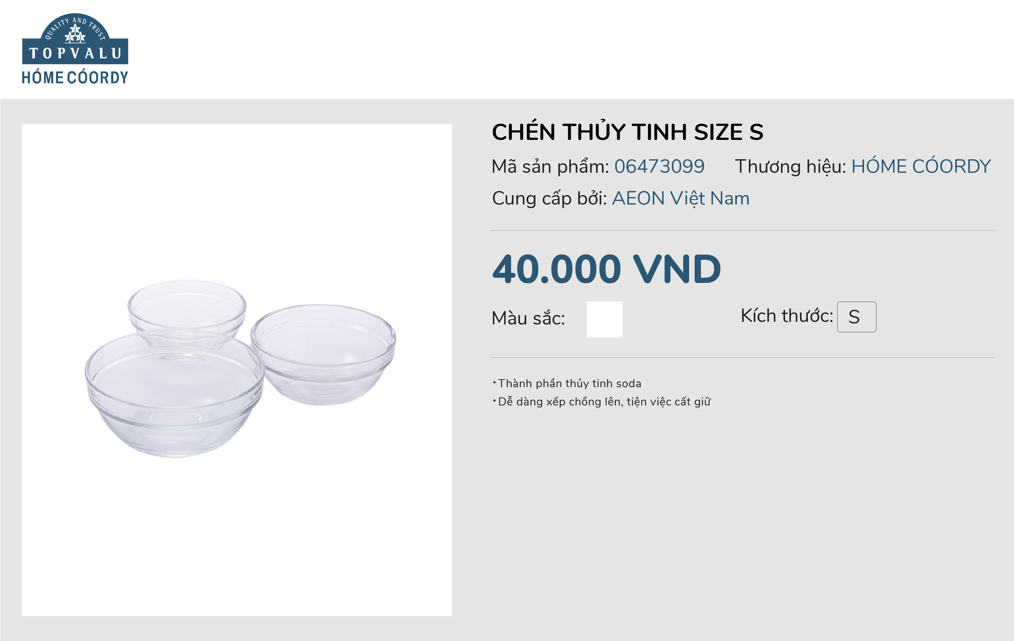 Chén thuỷ tinh size S