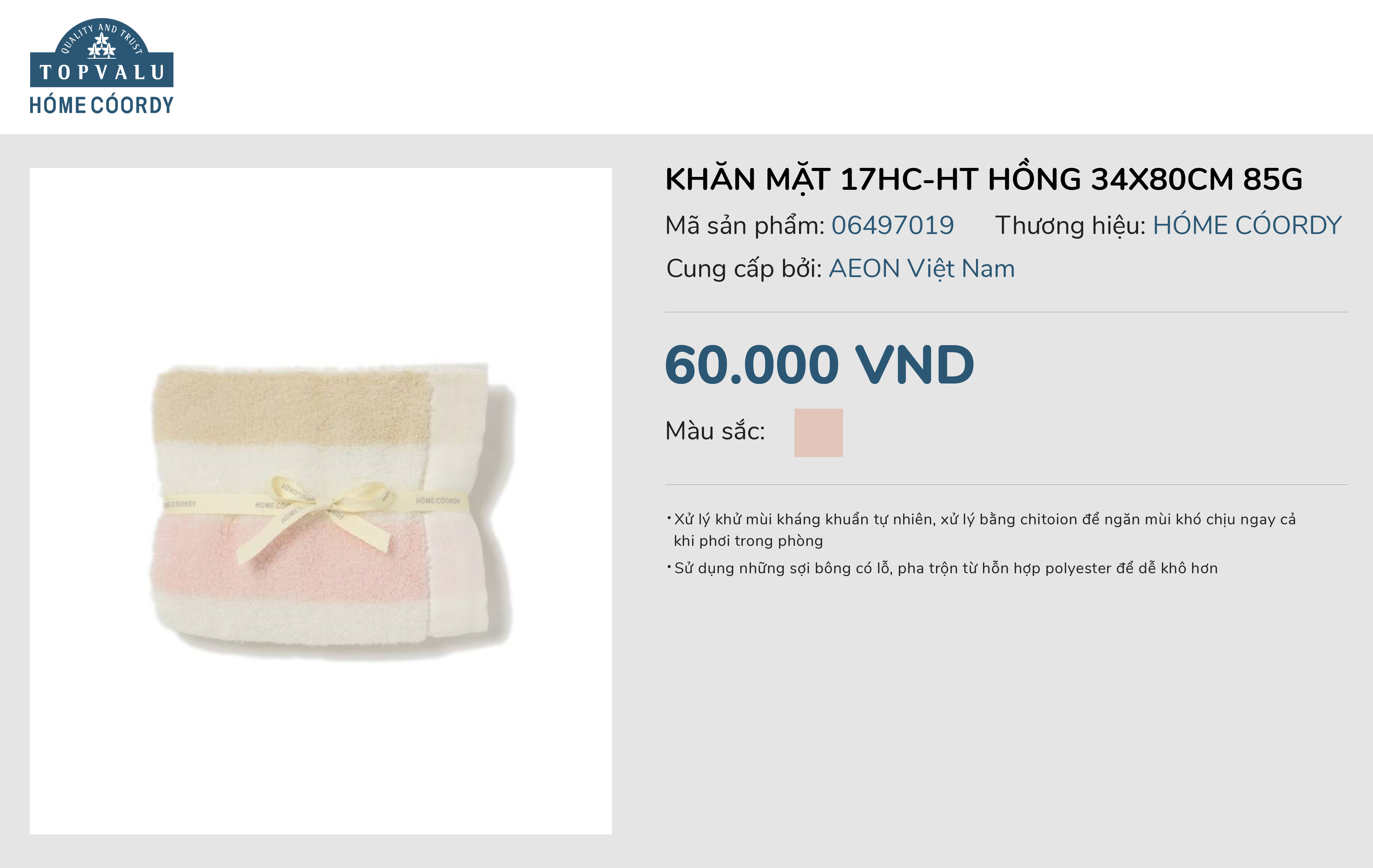 Khăn mặt hồng 17hc-ht hồng 34x80cm 85g