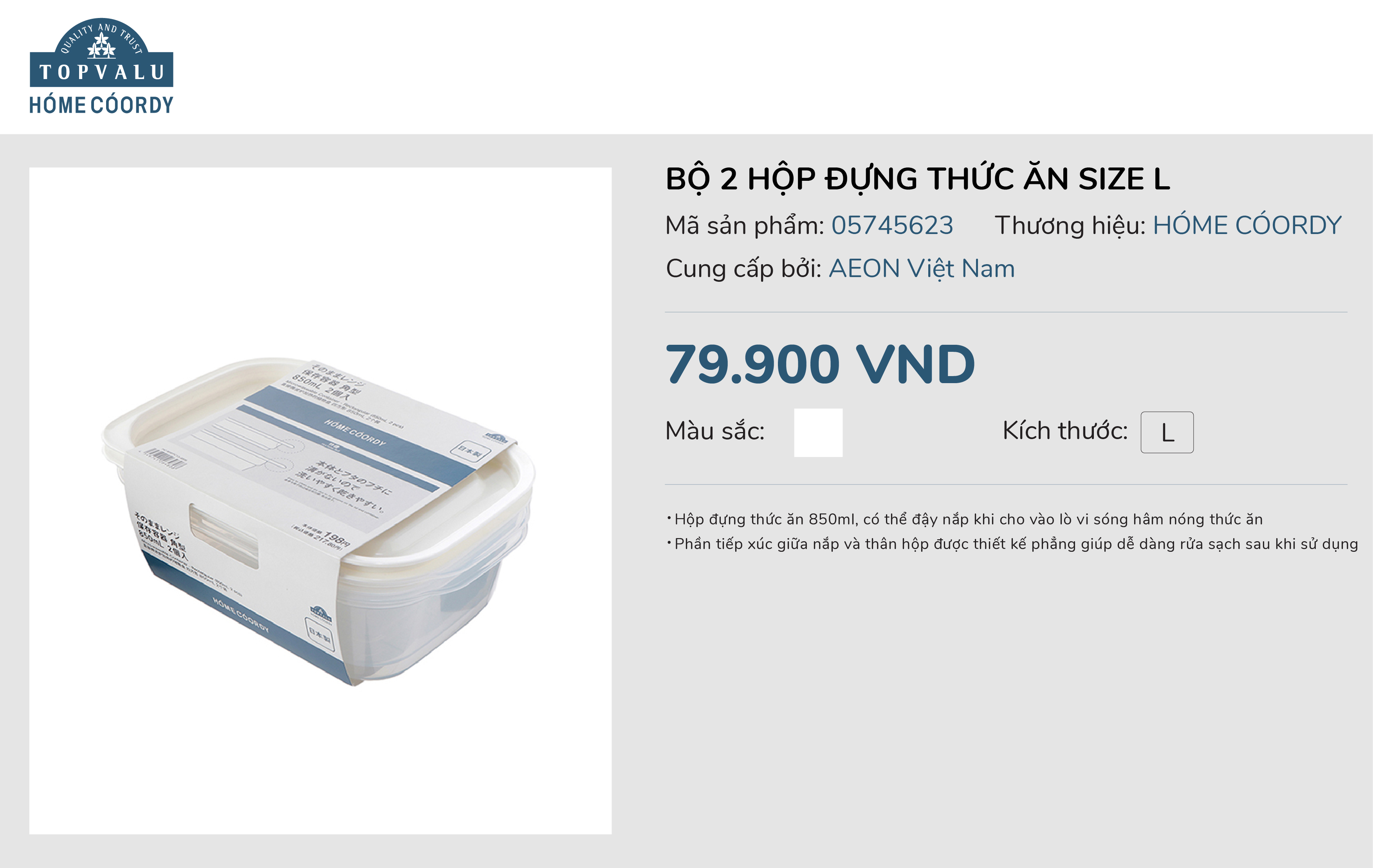 Bộ 2 hộp đựng thức ăn size L