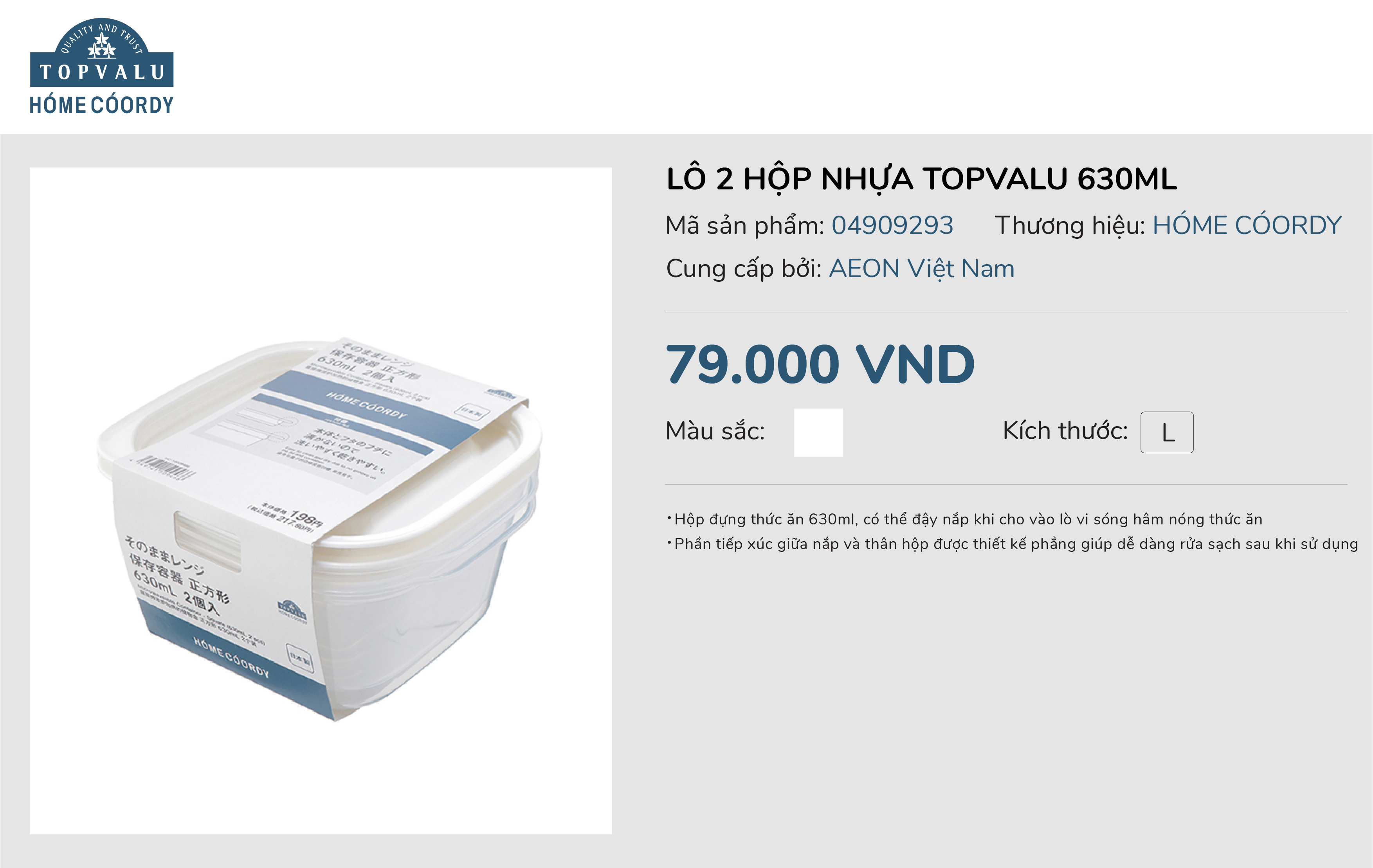 Lô 2 hộp nhựa topvalu 630ml