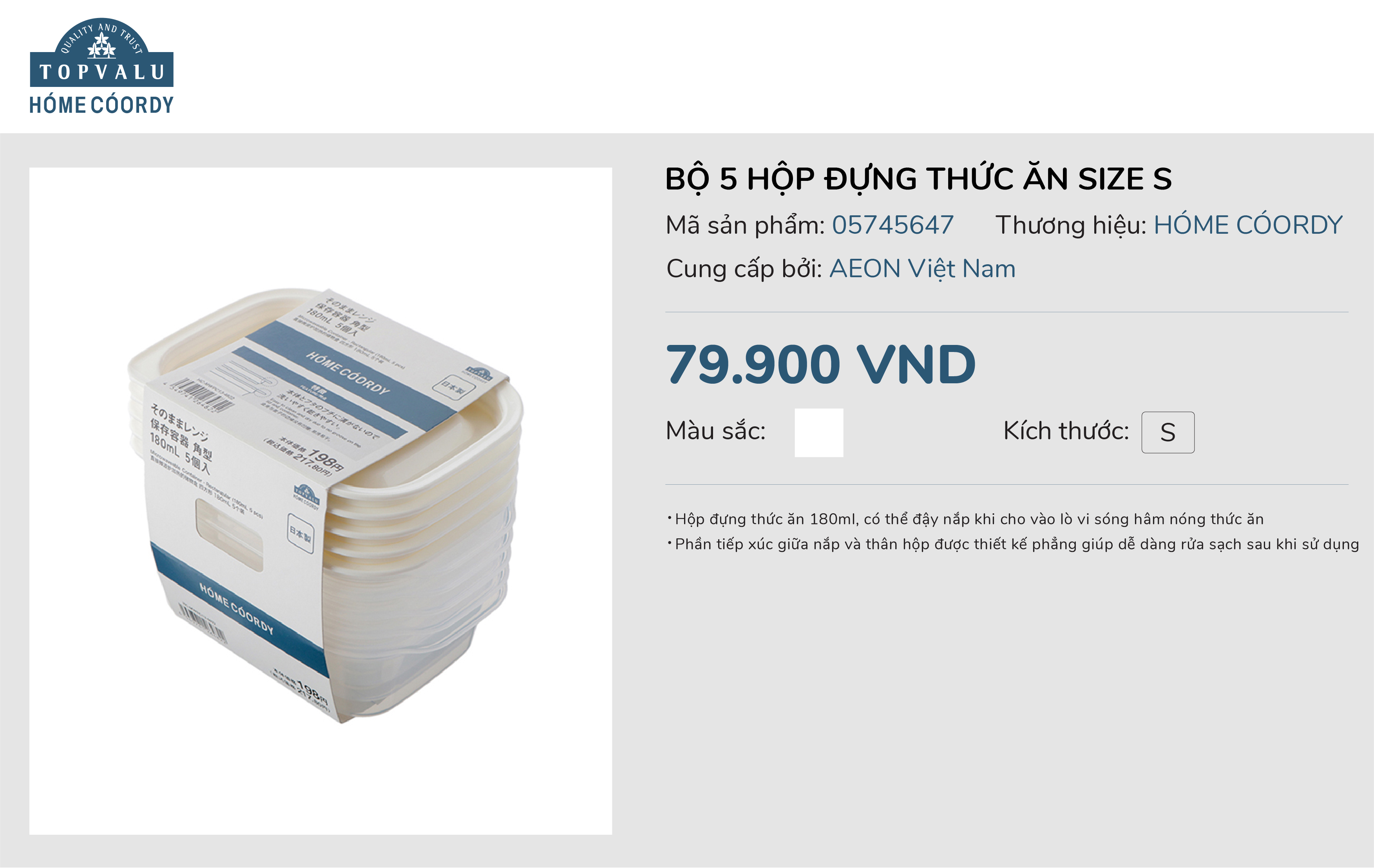 Bộ 5 hộp đựng thức ăn size S