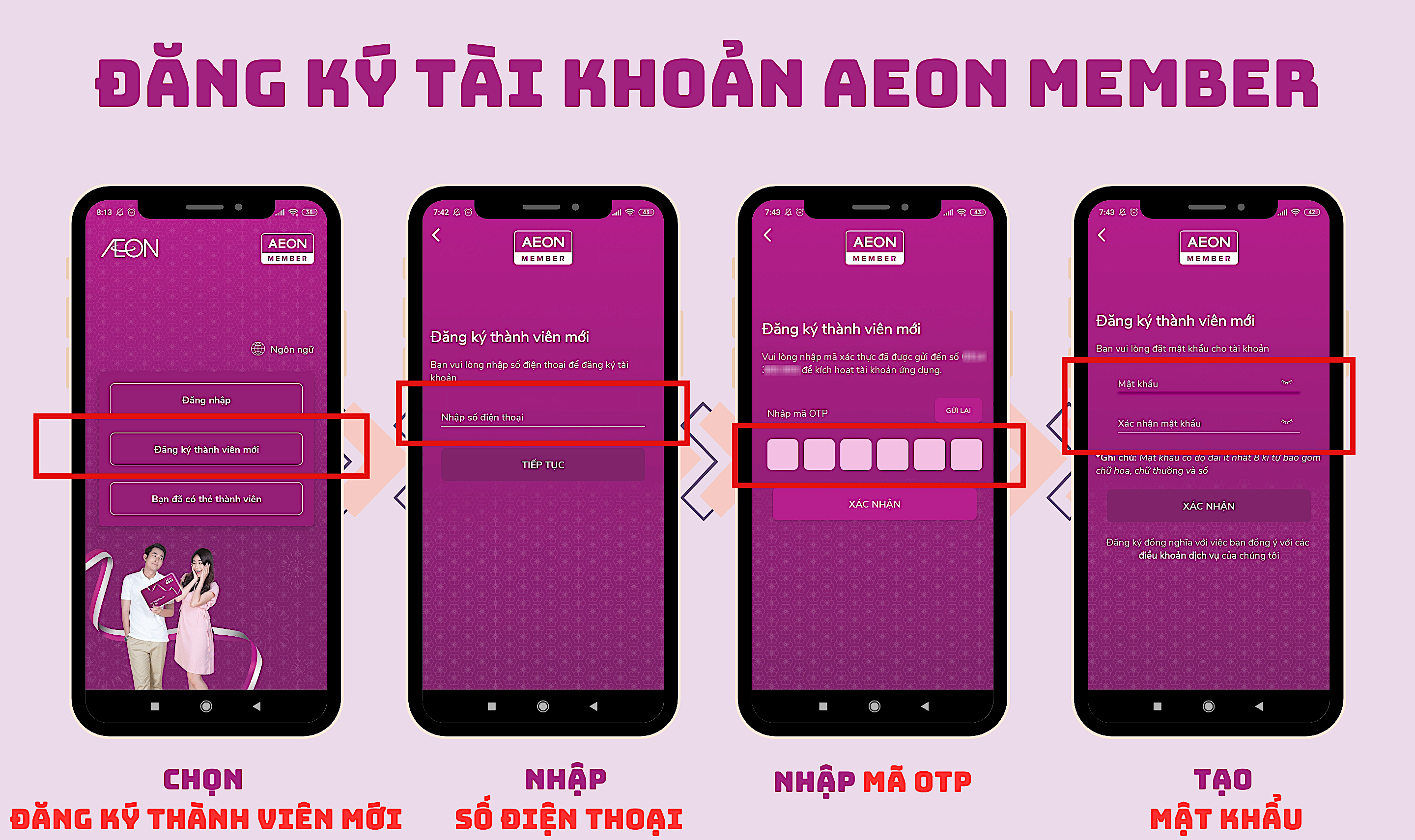 Quy trình 4 bước đăng ký chương trình AEON Member cực nhanh chóng và dễ dàngQuy trình 4 bước đăng ký chương trình AEON Member cực nhanh chóng và dễ dàng