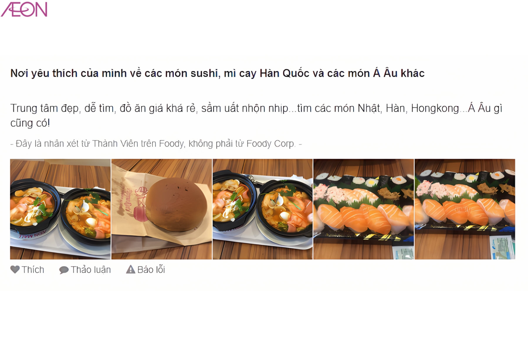 Ẩm thực Hàn Quốc cũng ngon không kém tại AEON Mall (Nguồn Foody)
