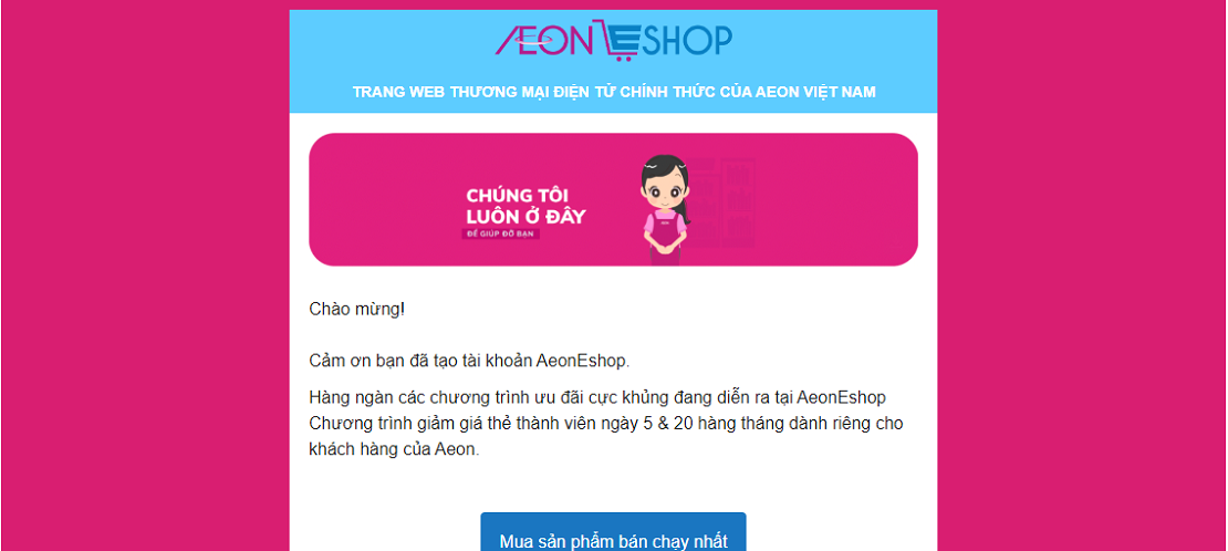Đăng ký nhận thông báo mã giảm giá từ AEONESHOP qua email 