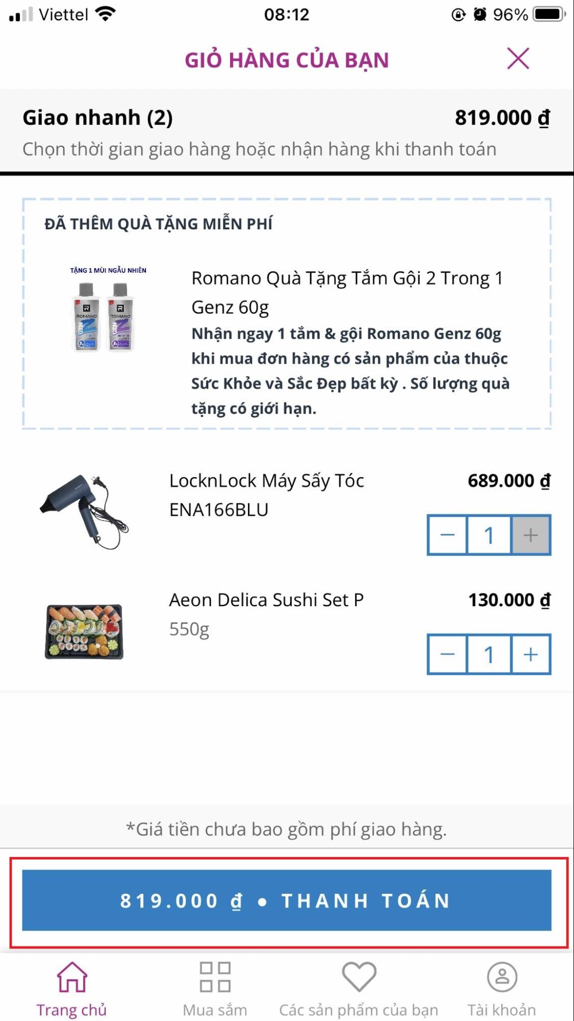 Đừng quên cập nhật thông tin giao hàng bao gồm địa chỉ, số điện thoại để đơn hàng có thể gửi đến bạn!