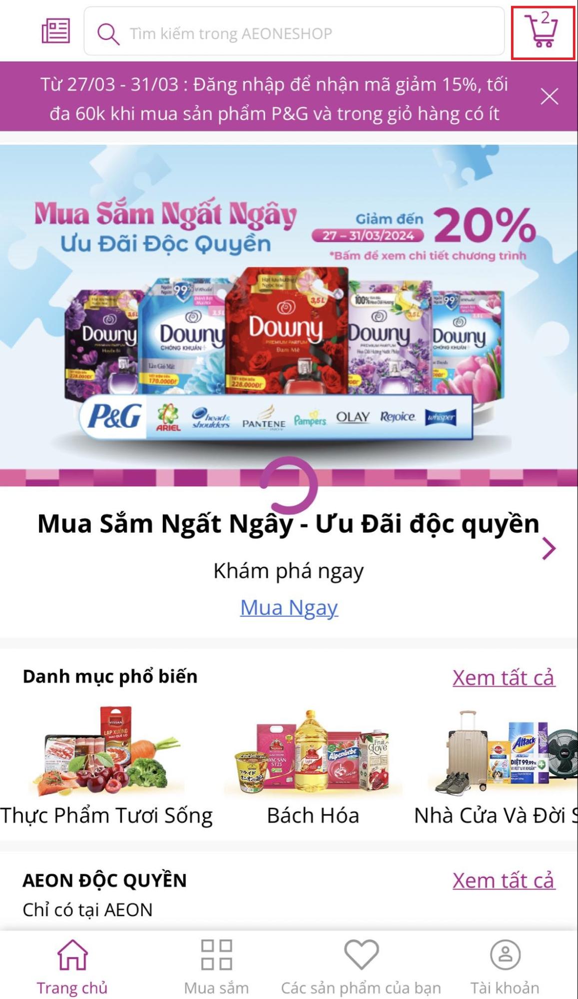 Khách hàng cần kiểm tra giỏ hàng - biểu tượng góc phải màn hình trước khi đi đến bước thanh toán