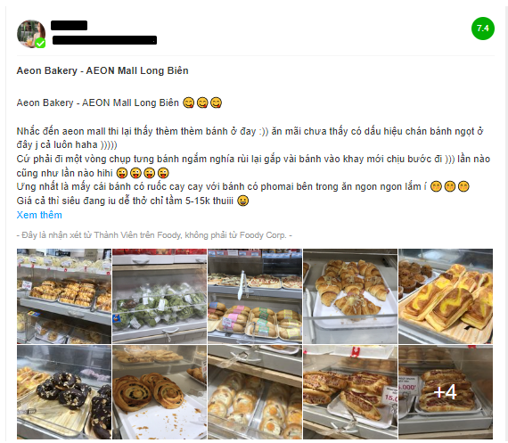 Quầy bánh đa dạng của siêu thị AEON là một trong những điểm đến không thể bỏ qua