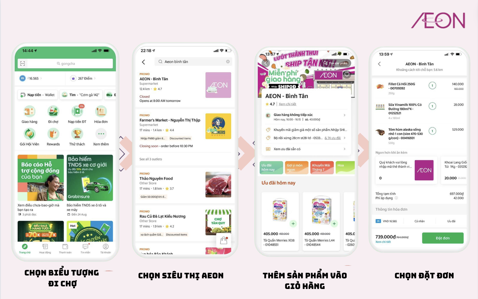 Quy trình 4 bước mua hàng trên Grab Mart 