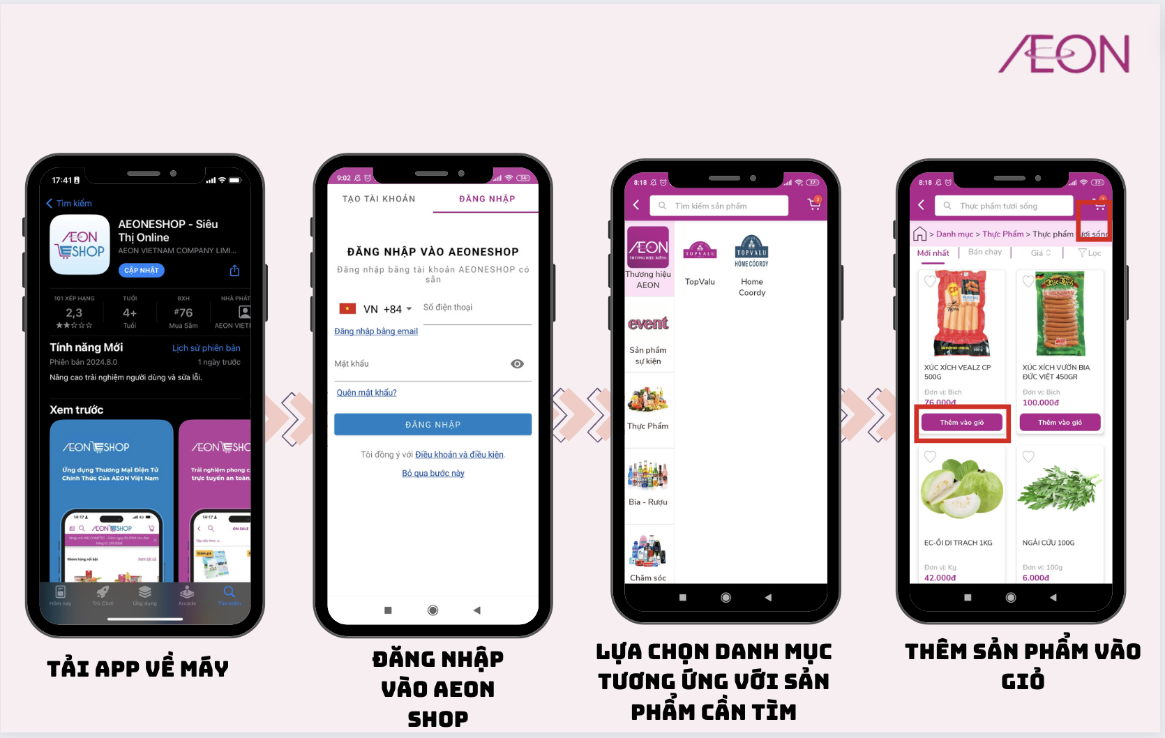 Quy trình 4 bước mua hàng trên ứng dụng Shopee Food