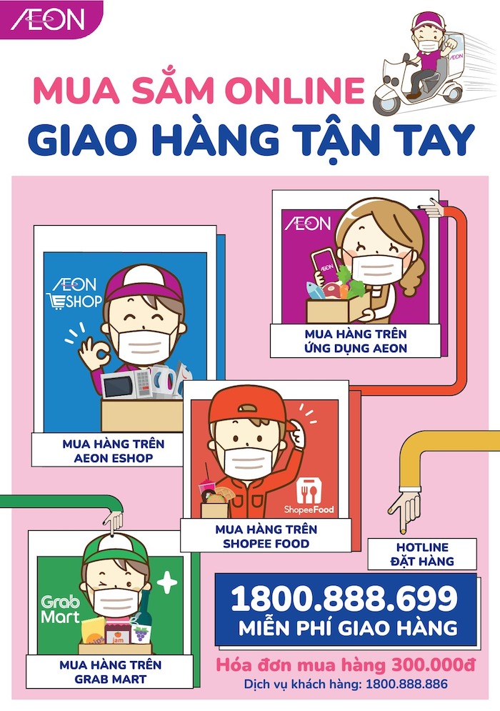 TTBHTH & Siêu thị AEON miễn phí ship giao hàng cho đơn từ 300.000 VND khi khách hàng mua hàng trên AEONESHOP