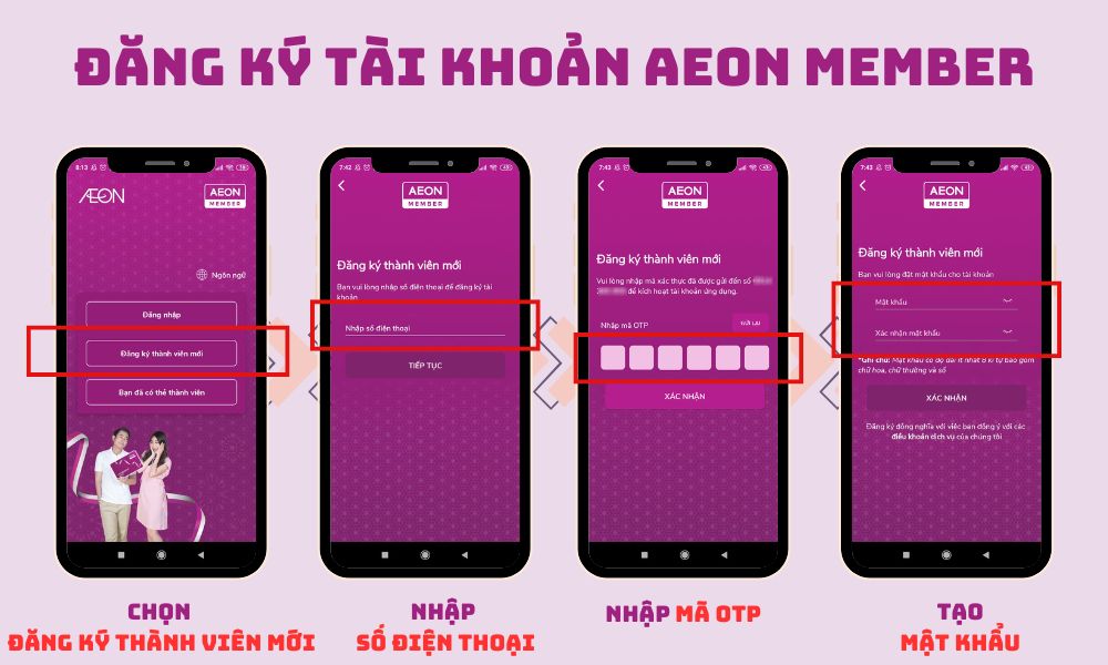Khách hàng lựa chọn đăng ký tài khoản thành viên mới và nhập số điện thoại, mã OTP, mật khẩu