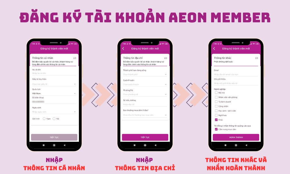 Tiếp theo, khách hàng cần điền đầy đủ thông tin cá nhân, thông tin địa chỉ, thông tin khác và chọn Hoàn thành để kết thúc quá trình đăng ký thành viên