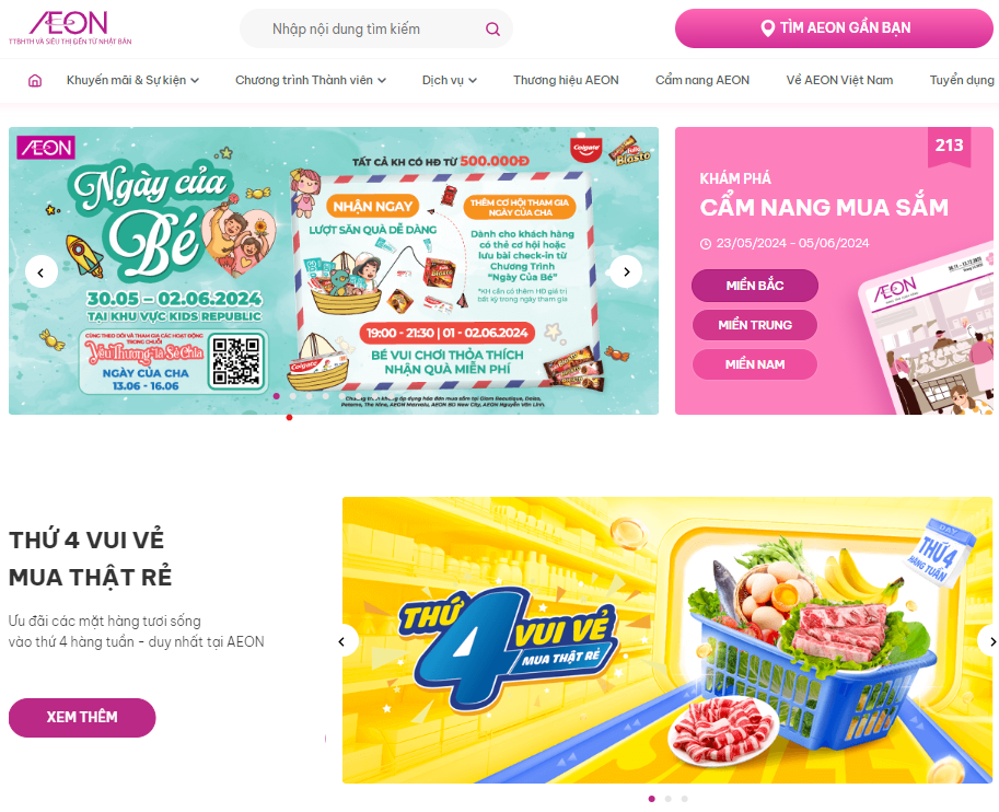 Tra cứu giờ mở cửa và lịch hoạt động vào các ngày lễ Tết trên website chính thức của siêu thị AEON